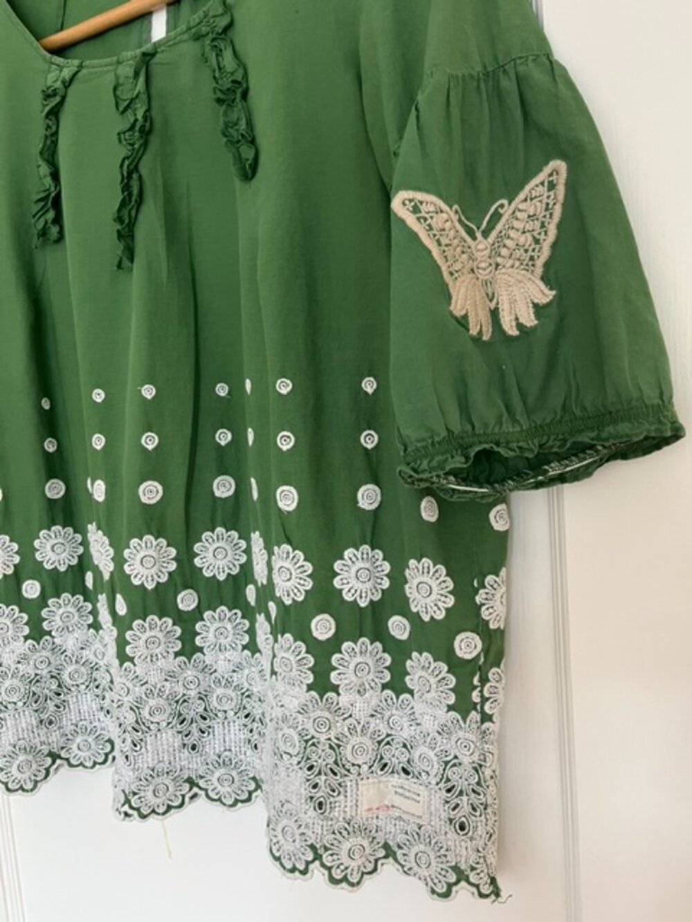 Anthropologie Odd Molly Embroidered Green Boho Top | Size Medium